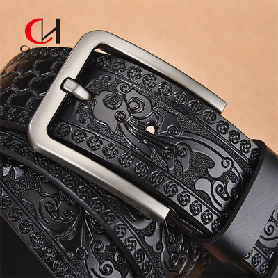 Vintage Carved Craft Men's Leather Belts Needle Buckle Fashion Jeans Belt 40mm